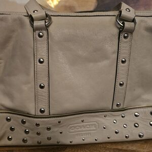 Coach Beige Studded Tote Bag